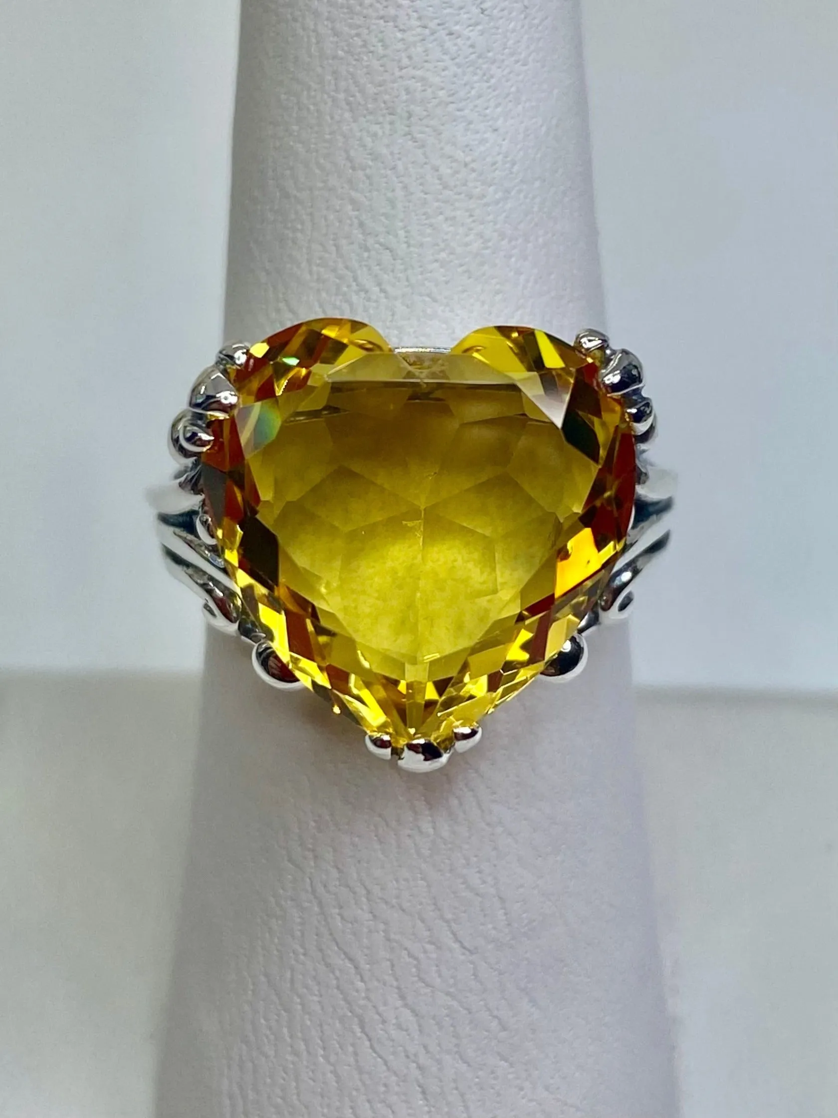 Yellow Heart Ring, Citrine Gem, Art Deco Jewelry #D213