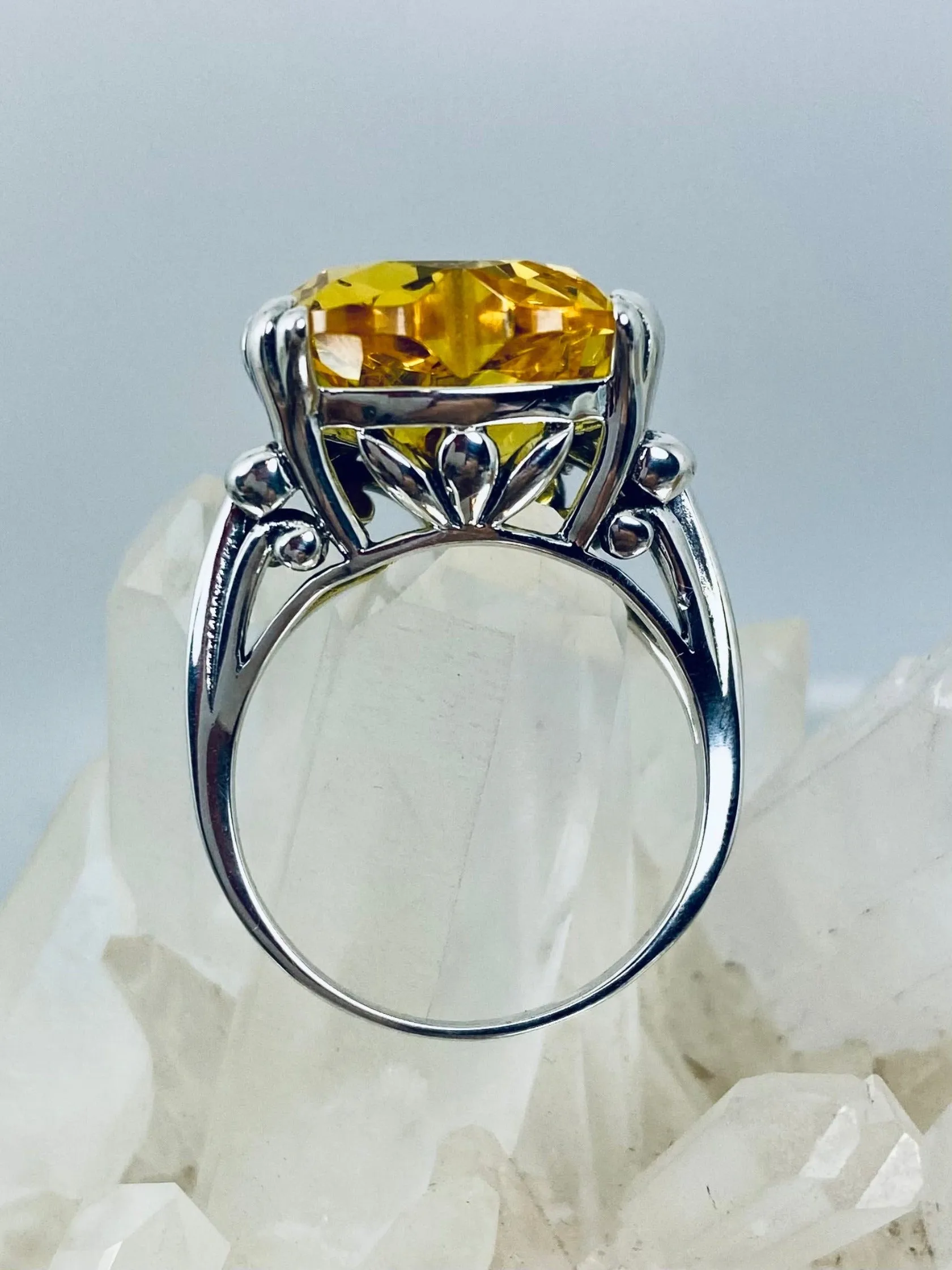 Yellow Heart Ring, Citrine Gem, Art Deco Jewelry #D213