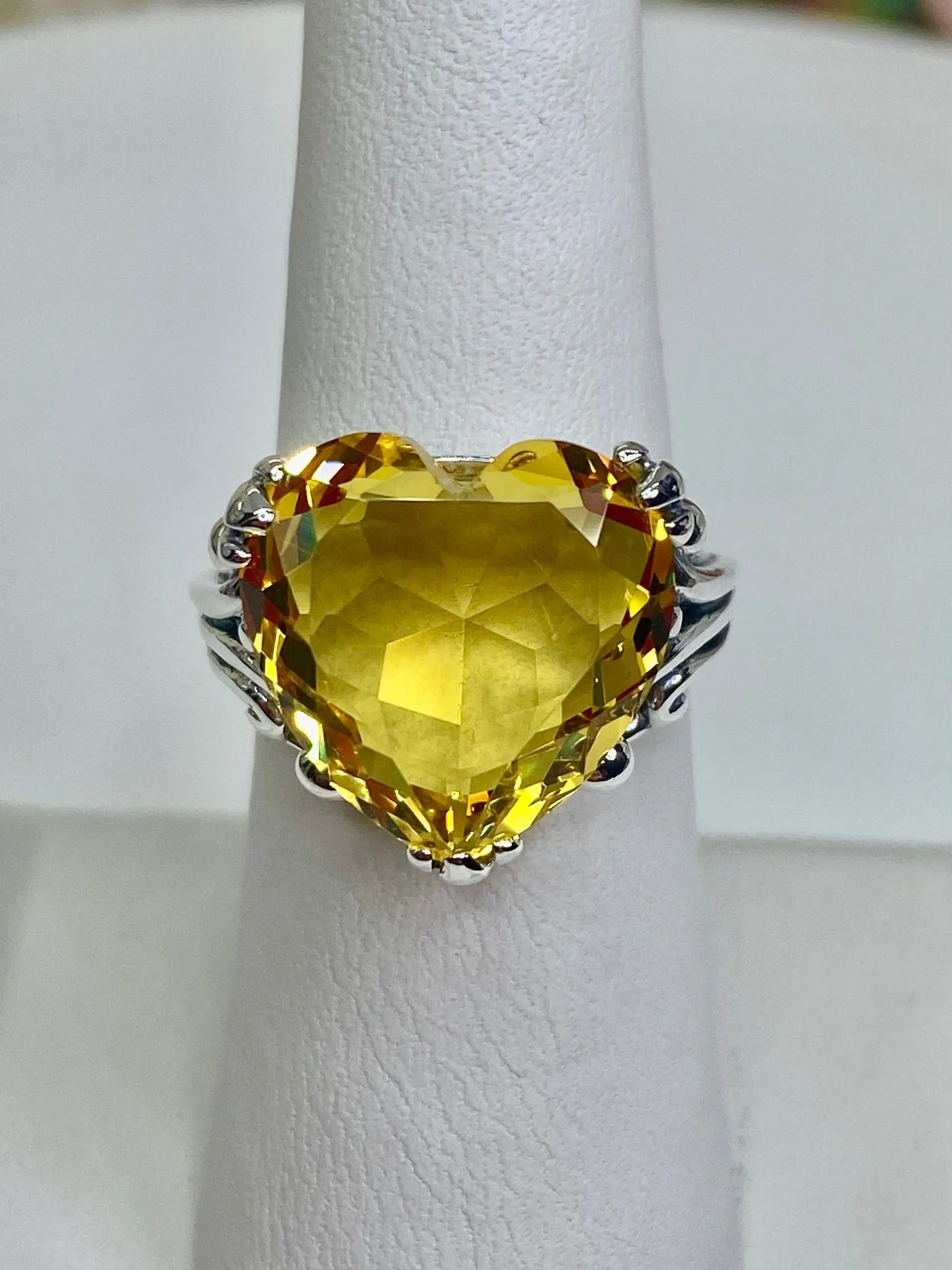 Yellow Heart Ring, Citrine Gem, Art Deco Jewelry #D213