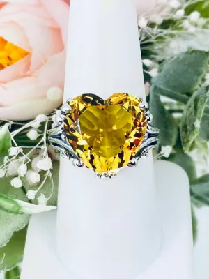 Yellow Heart Ring, Citrine Gem, Art Deco Jewelry #D213