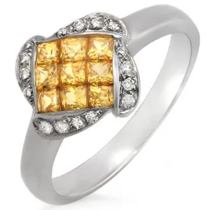 Yellow Sapphire & Diamond Ring, 18k White Gold
