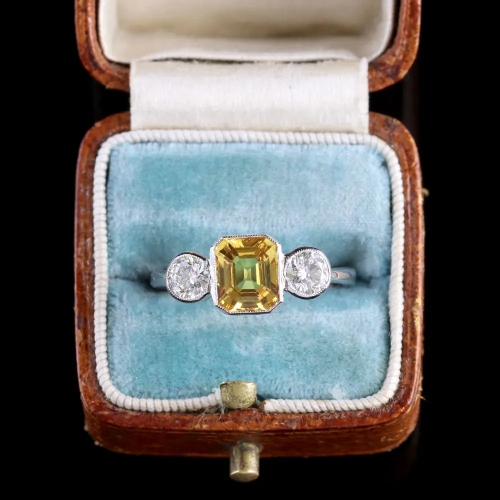Yellow Sapphire Ring Diamond Trilogy Ring