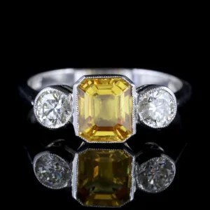 Yellow Sapphire Ring Diamond Trilogy Ring