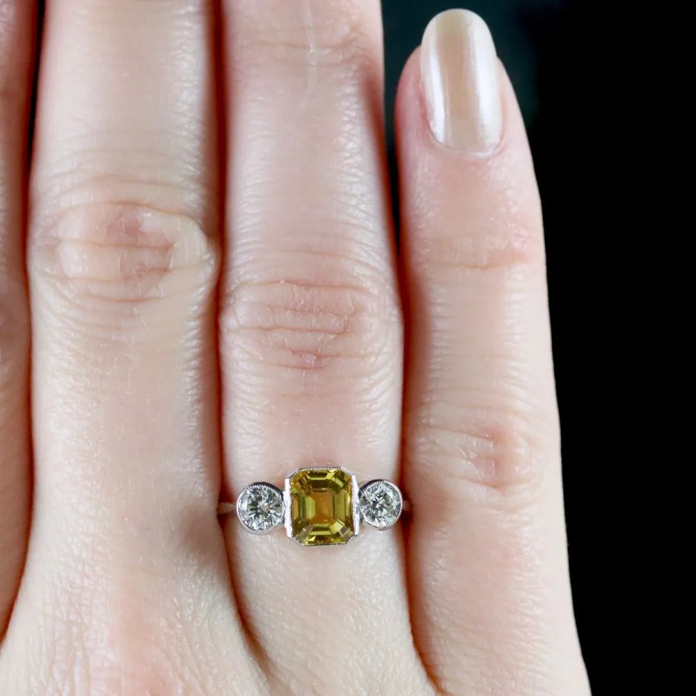Yellow Sapphire Ring Diamond Trilogy Ring