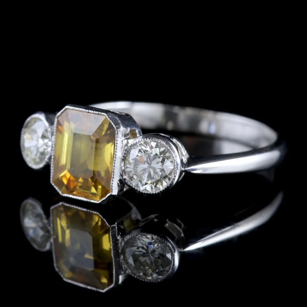 Yellow Sapphire Ring Diamond Trilogy Ring