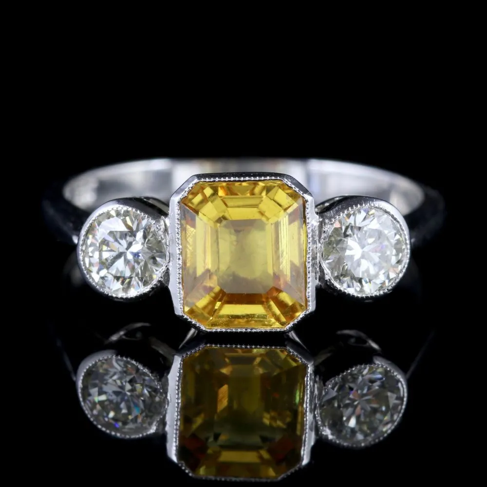 Yellow Sapphire Ring Diamond Trilogy Ring