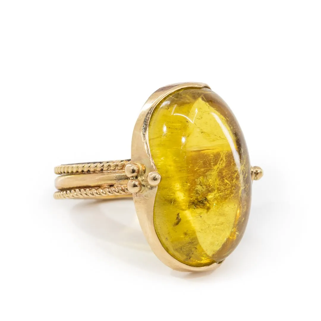 Yellow Tourmaline 23.5ct Cabochon 14k Handcrafted Gemstone Ring