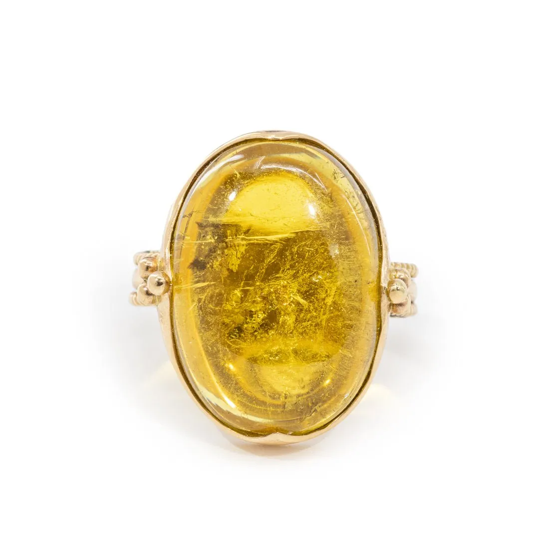 Yellow Tourmaline 23.5ct Cabochon 14k Handcrafted Gemstone Ring
