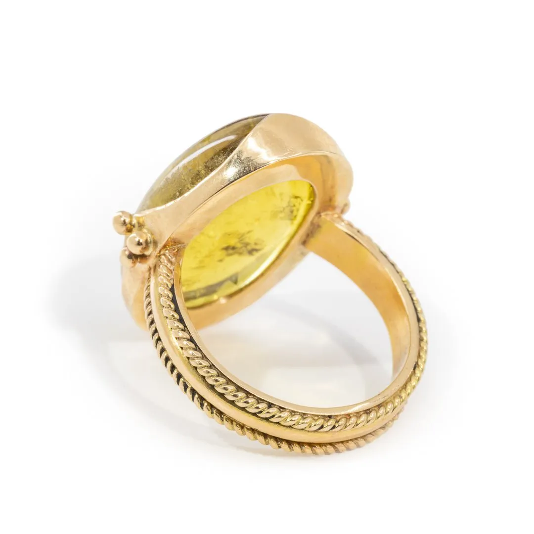 Yellow Tourmaline 23.5ct Cabochon 14k Handcrafted Gemstone Ring