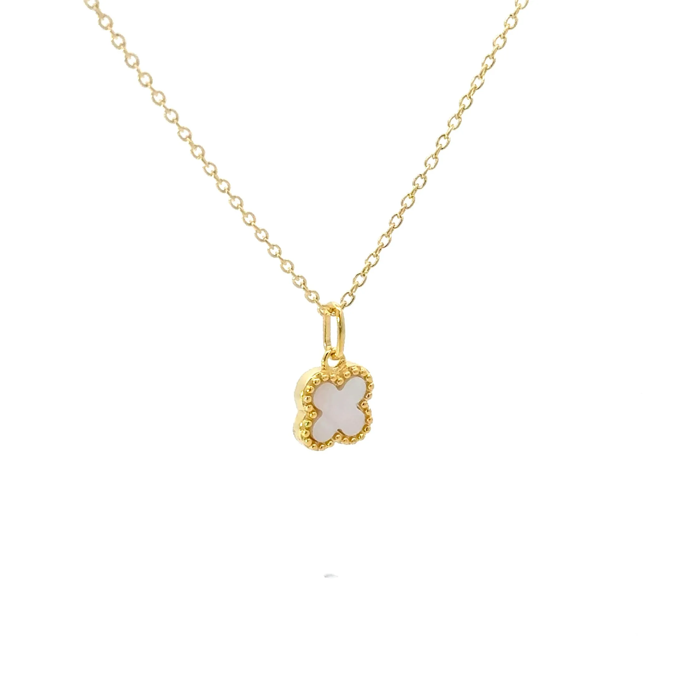 YG Plated Mother of Pearl Beaded Clover Necklace on 42 3cm Chain