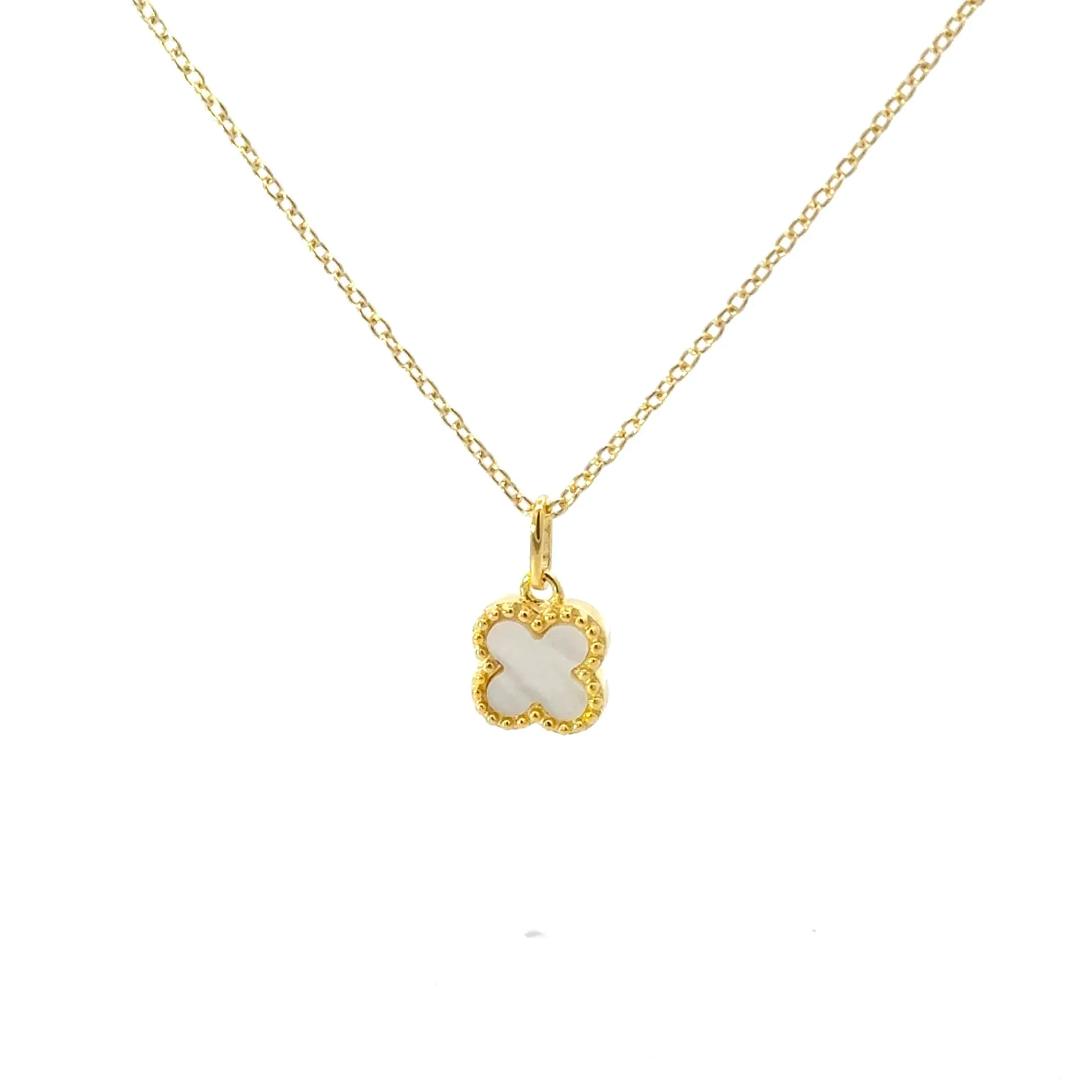 YG Plated Mother of Pearl Beaded Clover Necklace on 42 3cm Chain